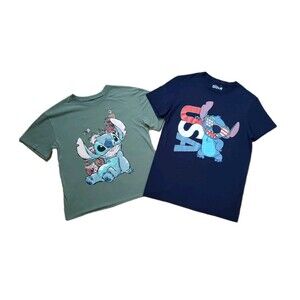 Disney Lot Of 2 Lilo And Stitch Graphic T-shirt Green/Navy Blue Women's Size S